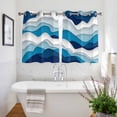thumbnail image 3 of Blue Ombre Kitchen Curtains Short 54 Inch Length, Modern Geometric Abstract Art Moire Grommet Top Bedroom Living Room Curtains, Light Filtering Cafe Curtain Drapes 2 Panels Set 84''x54'', 3 of 9