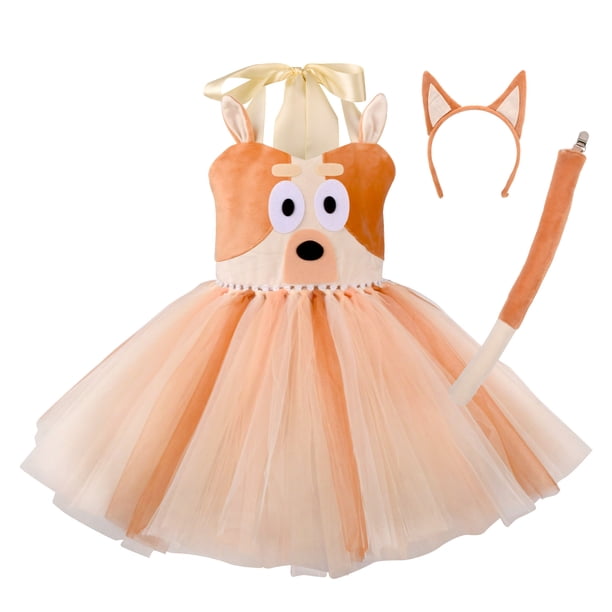 Vestido de princesa de malla azul de anime de alce de 80-150 cm, bonito vestido de fiesta de cumpleaños para niña, traje de cosplay, actuación en el escenario, regalo para niña perro de bingo