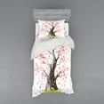 thumbnail image 2 of Ambesonne Tree Bedding Set 4 Pcs, Blooming Sakura and Mountain, Queen, Pink Black Green, 2 of 3