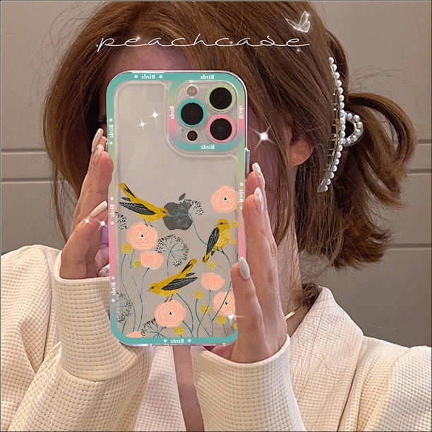 Funda de teléfono con flores y pájaros para iPhone, carcasa transparente con búho y flores para modelos 14, 13, 12, 11 Pro Max, Mini, X, Xs, XR, 6, 7, 8 Plus, SE 2020 Fivean unisex