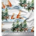 thumbnail image 3 of Soimoi White Modal Satin Fabric Fox & Pine Tree Print Fabric by the Yard 42 Inch Wide, 3 of 5