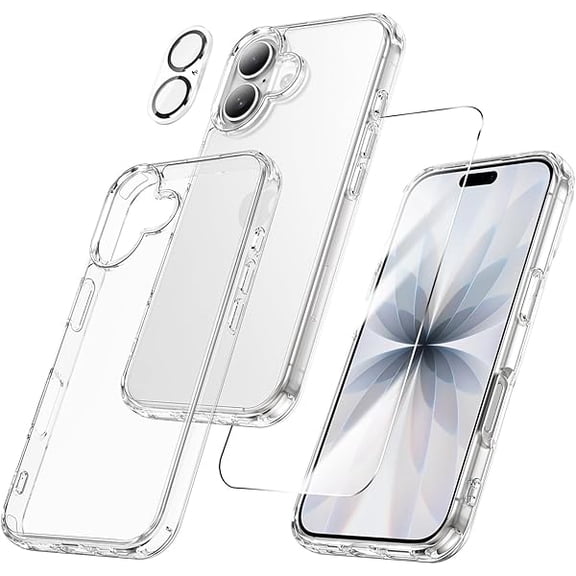 can for iPhone 17 Case Clear, [3 in 1] with Front Tempered Glass Screen Protector & Camera Lens Protector & Anti-Yellowing Shockproof Cover for iPhone 17 6.3 Inch (Transparent Clear)