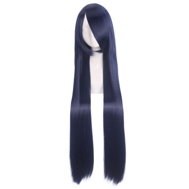Zhuge Pelucas naturales largas y rectas de 39,4" con flequillo, resistentes al calor, sintéticas, coloridas, para cosplay, disfraces de anime, fiestas, uso diario, para mujeres, Nvay Blue