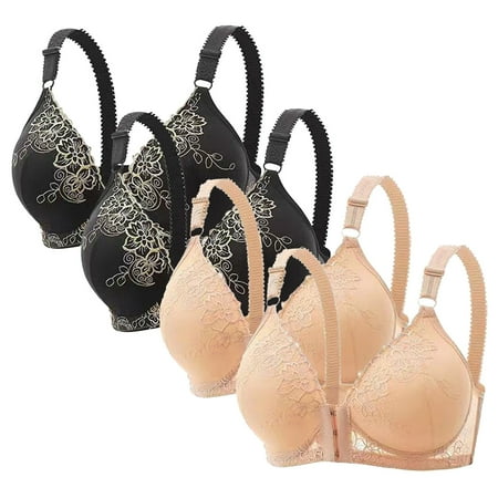 Gnurob Women Lace Sexy Bras Full-Coverage Brassiere with No Underwire Cups Padded Push Up Bralette Beauty Back Bra Adjustable Straps Underwear  4PC Clearance Saving Beige X-Large