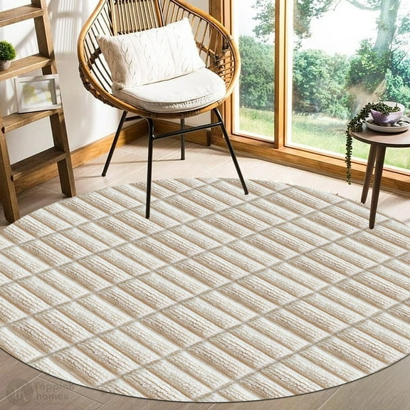Teppich Homes Wool Rug 5x5 - Handmade Tufted Carpet in White Color for Hallway and Living Room - Soft Area Rug for Enhanced Comfort and Style