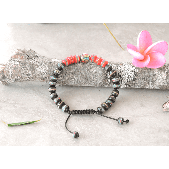 Hands Of Tibet Embedded Medicine Bracelet Yoga Healing Beads Adjustable Wrist Mala Many Color Choices (Black/Red)