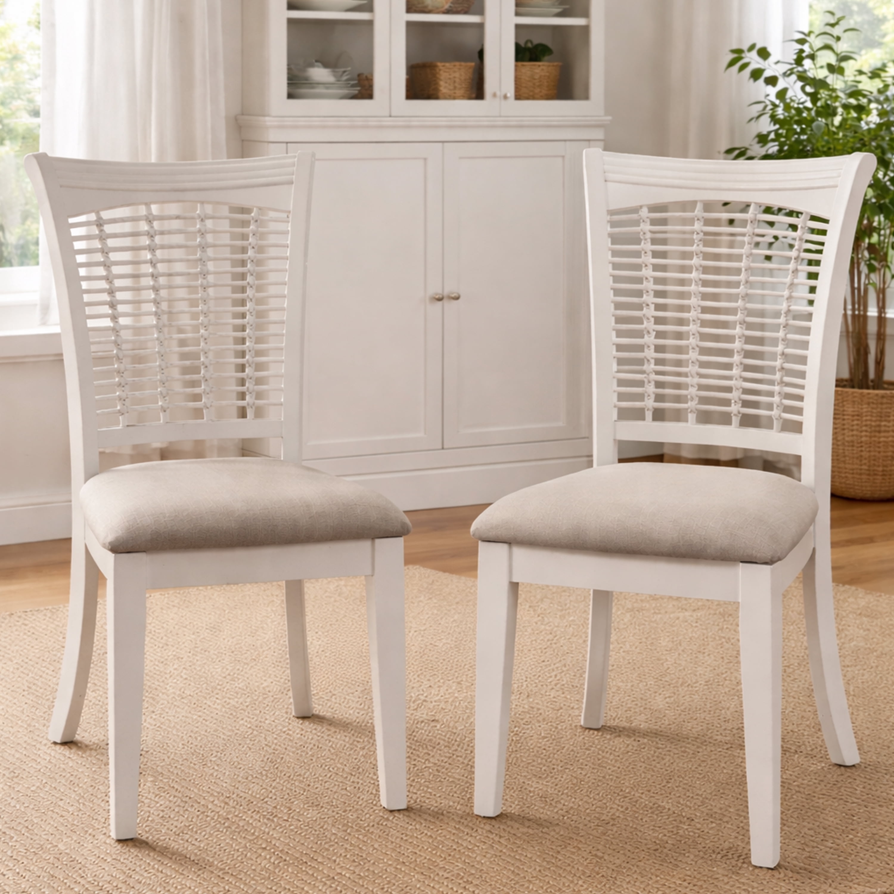 Hillsdale Bayberry 19" Coastal Wood Dining Chairs in White (Set of 2)