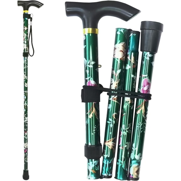 Folding Cane, 5-Level Adjustable Height Lightweight Portable Foldable Walking Canes with Wrist Strap and T Handle