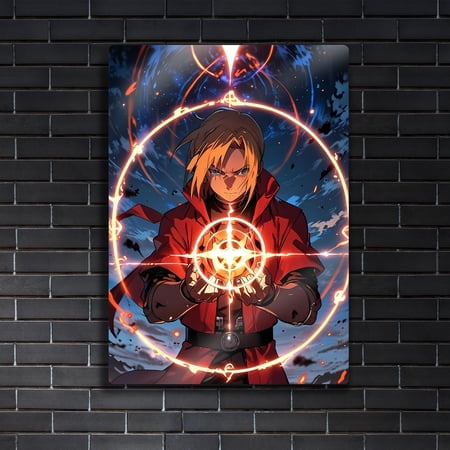 Poster Edward Elric Metal Art - Transmutation Aura Poster - Fullmetal Anime Hero - Crimson Simya Gift 8X12, UNFRAMED