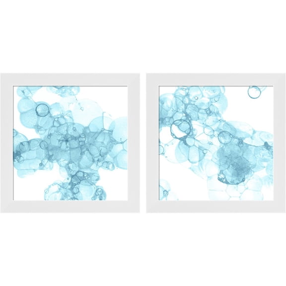 Great Art Now Bubble Square Aqua by Kelsey Wilson, 2 Piece Framed Art Set Each 14"W x 14"H