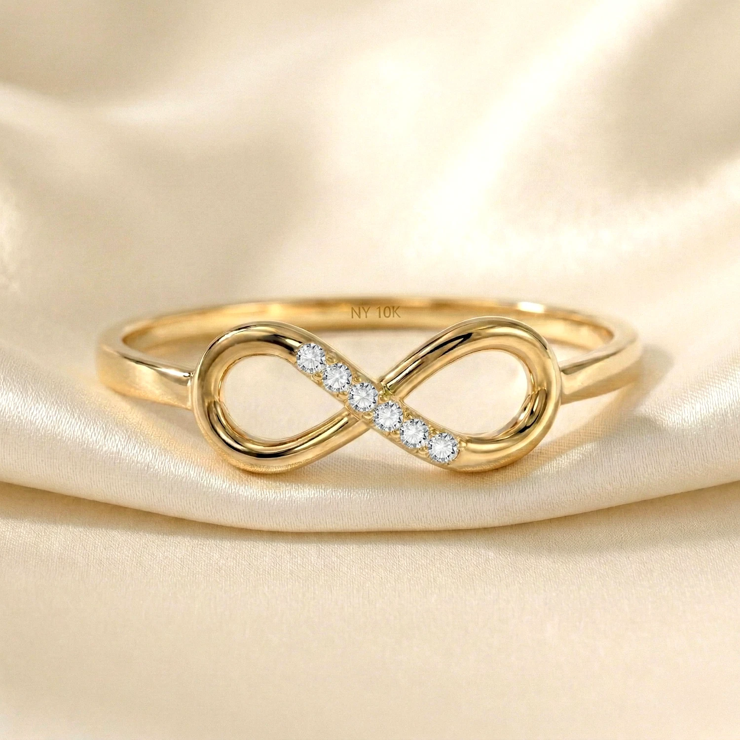 Tilo Jewelry 10K Yellow Gold Infinity Loop Ring with Cubic Zirconia CZ Stones | Size 8 | Women & Unisex