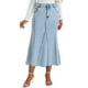 thumbnail image 1 of FALDA MAXI DE DENIM PARA MUJERES INSPIRE CHIC, CINTURA ALTA, AJUSTE CASUAL Y ACAMPANADA, FALDA LARGA DE JEAN TAMAÑO L, AZUL CLARO, 1 of 6