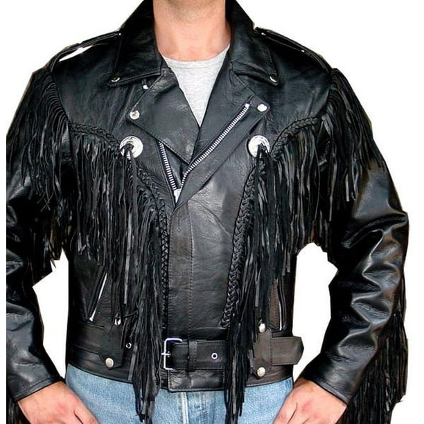 Perrini Fringe Motorcycle Jacket Cowhide Leather Retro Look Jacket ...