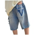 thumbnail image 6 of Baby Boy Shorts Blue Boy's Elastic Waist Bermuda Denim Shorts Letter Patched Jean Shorts with Pockets Kid Girls Denim Shorts Summer Elastic High Waist, 6 of 9