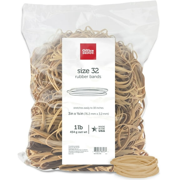 Office Depot Rubber Bands, #32, 3in. x 1/8in., 1 Lb. Bag, 2432408