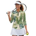 thumbnail image 2 of HUIACONG Leaves Pattern Ladies Golf Top 3/4 Sleeve, 1/4 Zipper Quarter Zip Women's Golf Polo Shirts Anti-Wrinkle Pullover, 2 of 10