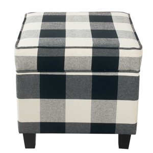 HomePop Square Storage Ottoman, Black Buffalo Plaid