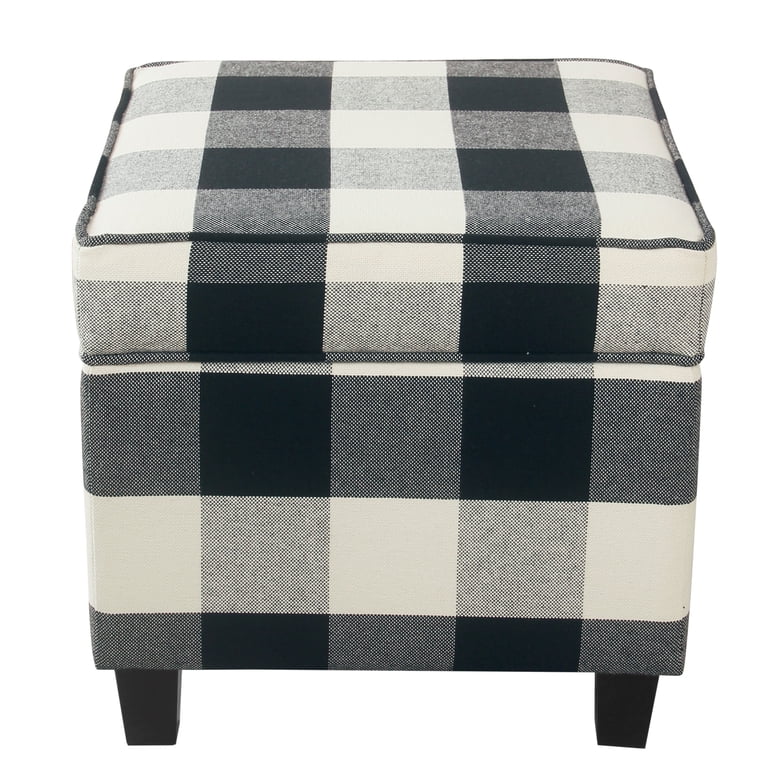 HomePop Square Storage Ottoman, Black Buffalo Plaid photo 1