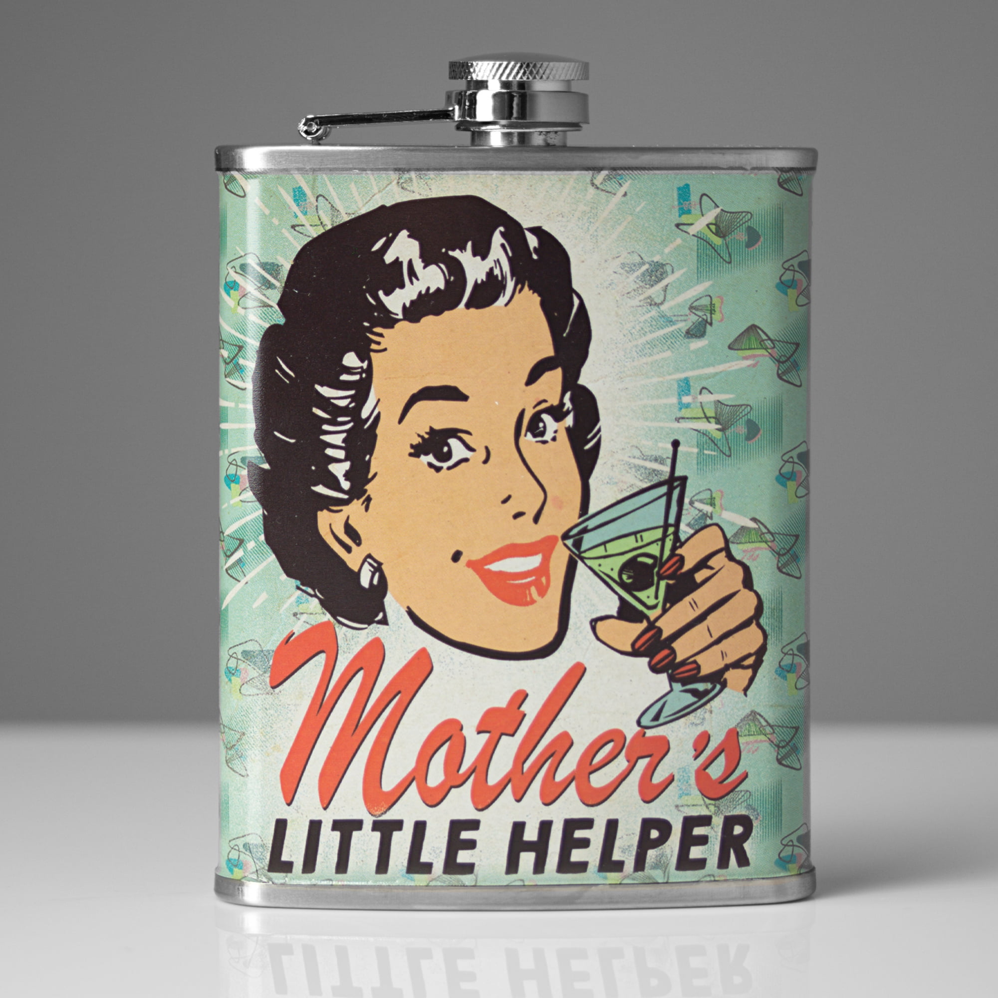 American Art Decor Mother’s Little Helper Stainless Steel 8 oz Liquor Flask - 5.5" x 4" x 1.25"