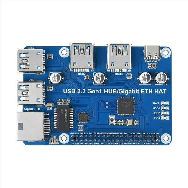 HUB 3 X USB 3.2 Gen1 1 X Gigabit Ethernet, HUB Splitter ETH Tarjeta de Expansión Puerto de Red Gigabit Hub Controlador Gratuito