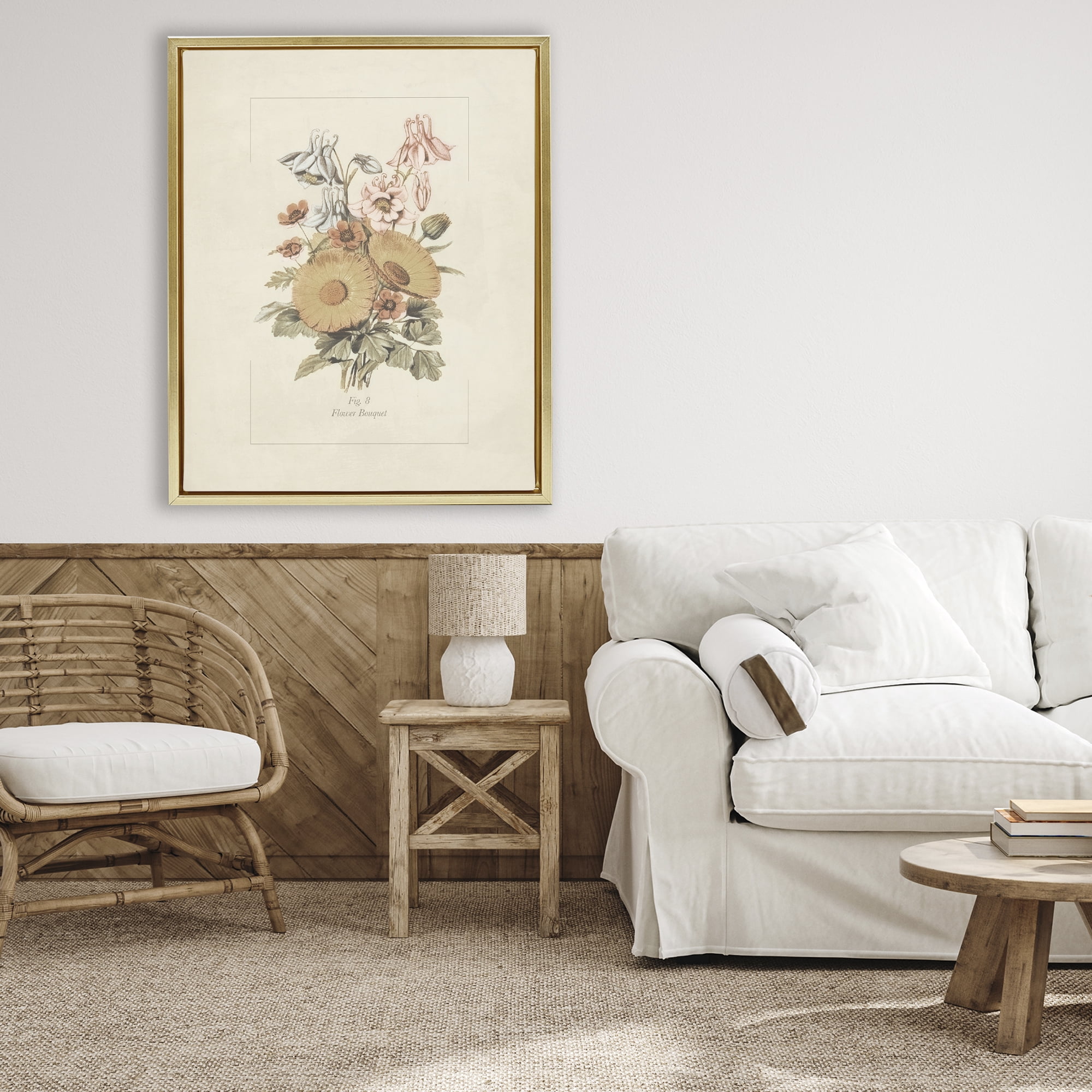 Stupell Industries Flower Bouquet Vintage Garden Gold Framed Floater Canvas Wall Art, design by Dan Meneely