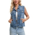 thumbnail image 4 of INSPIRE CHIC Women's Denim Vest Button Down Washed Distressed Sleeveless Jean Jacket with Pockets 2XL Blue, 4 of 6