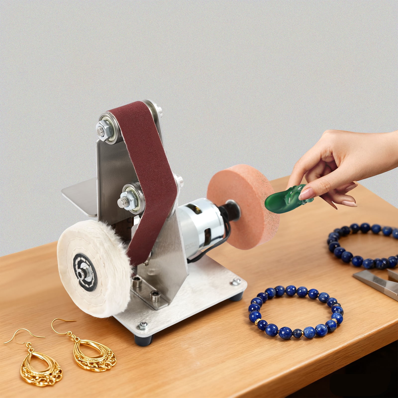 Electric Bench Grinder, All-Copper Motor with Forward/Reverse Switch, Includes 20 Belts and Wheels, Perfect for Metal Grinding and Knife Making