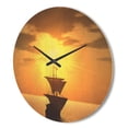 thumbnail image 3 of Designart 'Sunset and Ship' Modern Wood Wall Clock, 3 of 5
