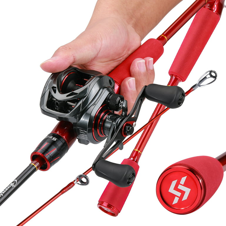 Sougayilang Baitcasting Rod and Reel Combos - 2 Pieces Casting Rod with Smooth Powerful Baitcaster Reel, Size: 5.9ft Rod, Red