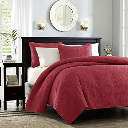 Madison Park Quebec Dusty Pale Red 3 Piece Quilted King Coverlet