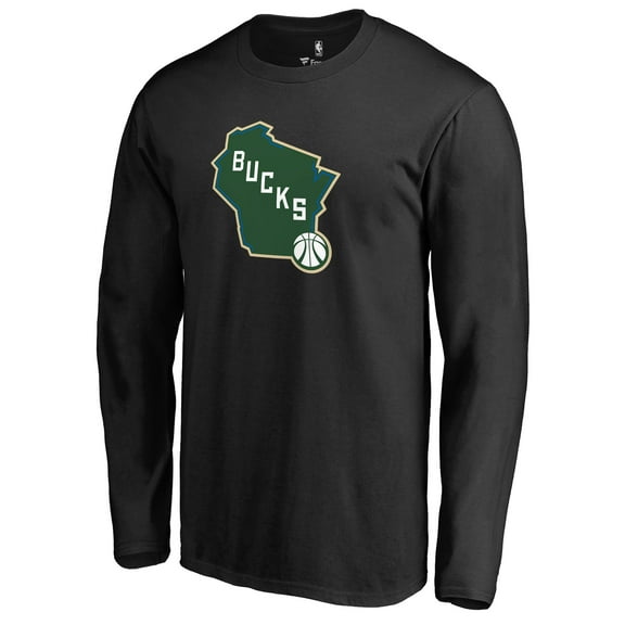 Men's Black Milwaukee Bucks Alternate Logo Long Sleeve T-Shirt