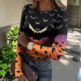 thumbnail image 6 of JGNGSHN Long Sleeve Halloween Shirts for Women Casual Round Crew Slim Fit Stretch Ribbed Funny Pumpkins Skull Printed T-Shirt, 6 of 8