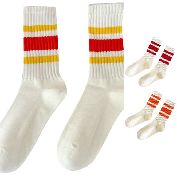 Daznico Unisex Ribbed Knit Mid Crew Socks Multi Striped Elastic Breathable Stretch Stockings s Footwear for Daily Casual Outfits