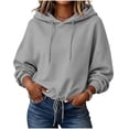 thumbnail image 3 of HAiming Womens Hoodies Long Sleeve Drawstring Solid Color Casual Trendy Sweatshirts Fall Winter Going out Blouses, 3 of 6