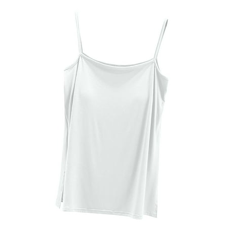 safuny Clearance Summer Women s Trendy Padded Basic Camisole with Bulit In Bra Floral Printed Cami Top Sleeveless Vest V Neck Top Yoga Sports Leisure Comfy Fit Clothing Fashion White L
