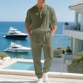 thumbnail image 2 of Yievot Men's Beach Outfit 2 Piece Linen Long Sleeve Henley Shirts and Jogger Pants Vacation Sets for Men, 2 of 7