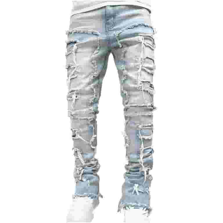 WXLWZYWL Mens Stacked Jeans Slim Fit Ripped Jeans Destroyed WXLWZYWL Mens Stacked Jeans Slim Fit Ripped Jeans Destroyed