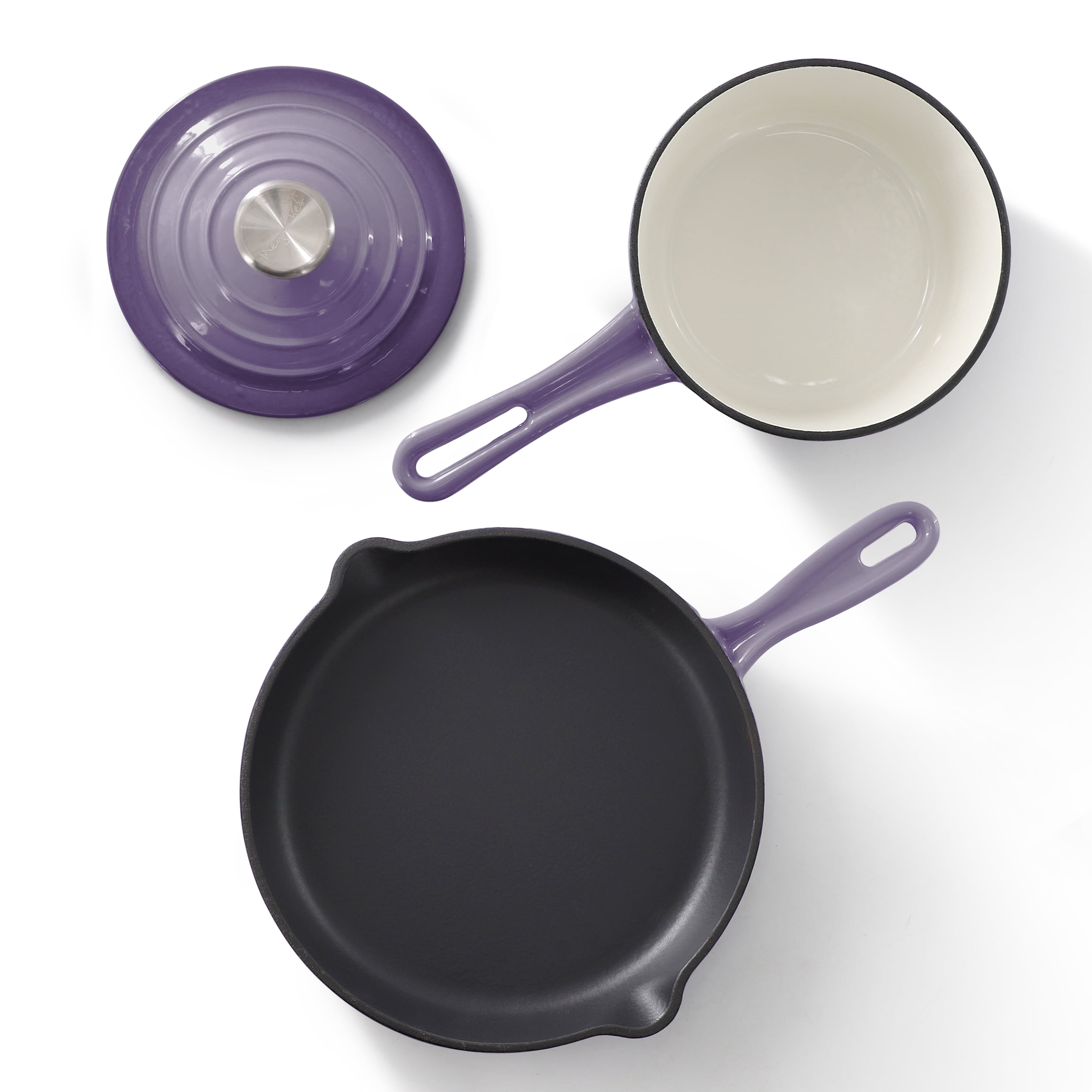 MegaChef 7 Piece Enameled Cast Iron Cookware Set in Purple