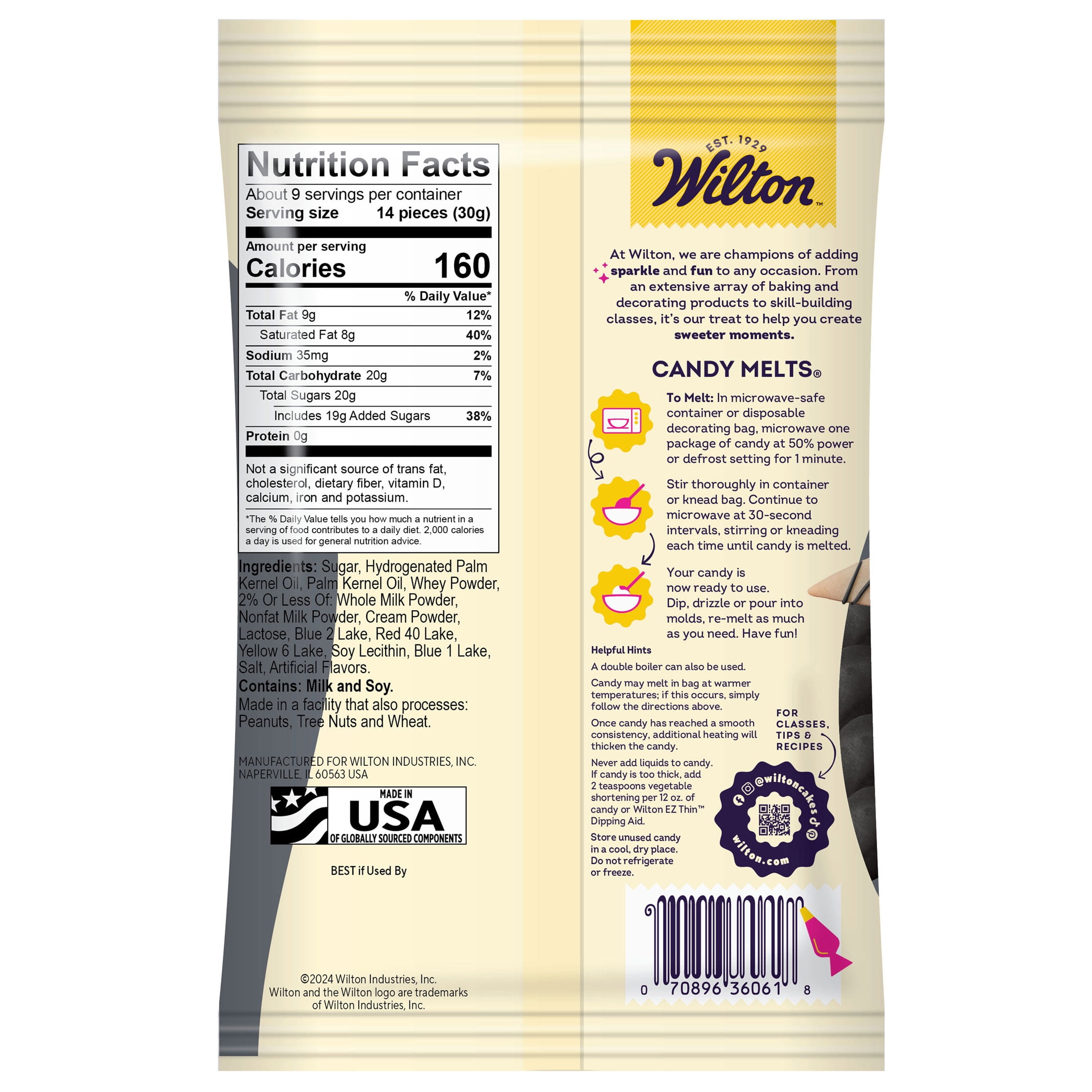 Wilton Black Candy Melts Vanilla-Flavored Wafer Chips for Baking & Candy Making 12 oz. Bag