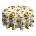 thumbnail image 4 of White Green Leaf Flower Sunflower Pattern Round Tablecloth 60"x60",Wrinkle Wipeable Table Cloth for Kitchen Dining Room Picnic Patio Party, 4 of 6