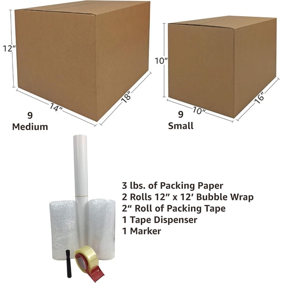 Moving Boxes Bundle of Small & Medium (Moving Box Kit - Pack of 18)