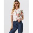 thumbnail image 2 of Blusa de manga corta floral bordada con encaje y cuello Peter Pan para mujer Blanco Rosa S, 2 of 5
