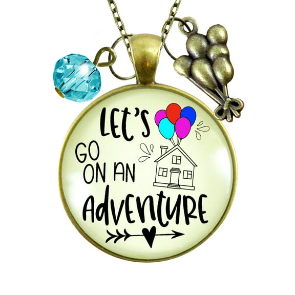 Let's Go on an Adventure Gutsy Goodness Bronze Necklace Balloon House Charm Trip Key Ring