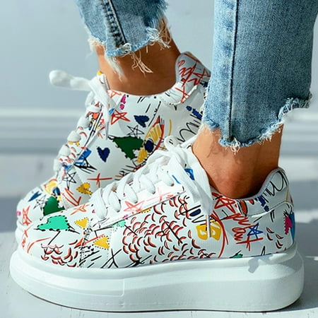 

Cathalem Women Slip on Sneaker Eyelet Doodle Shoes Muffin Casual Women s Ladies Print Lace-up Women s Technicalsportshoe Multicolor 8
