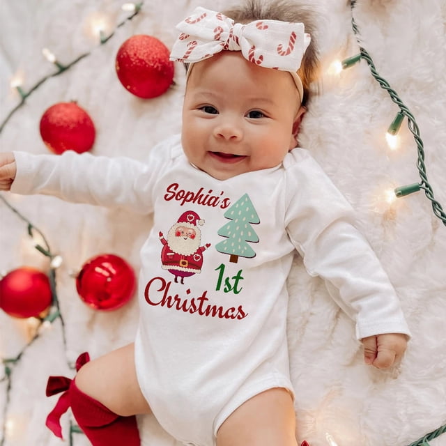 Mi primer mono navideño para recién nacido, mono de manga larga para bebé con estampado de ciervos de dibujos animados, traje de bautismo para bebé, ropa de fiesta para niño pequeño