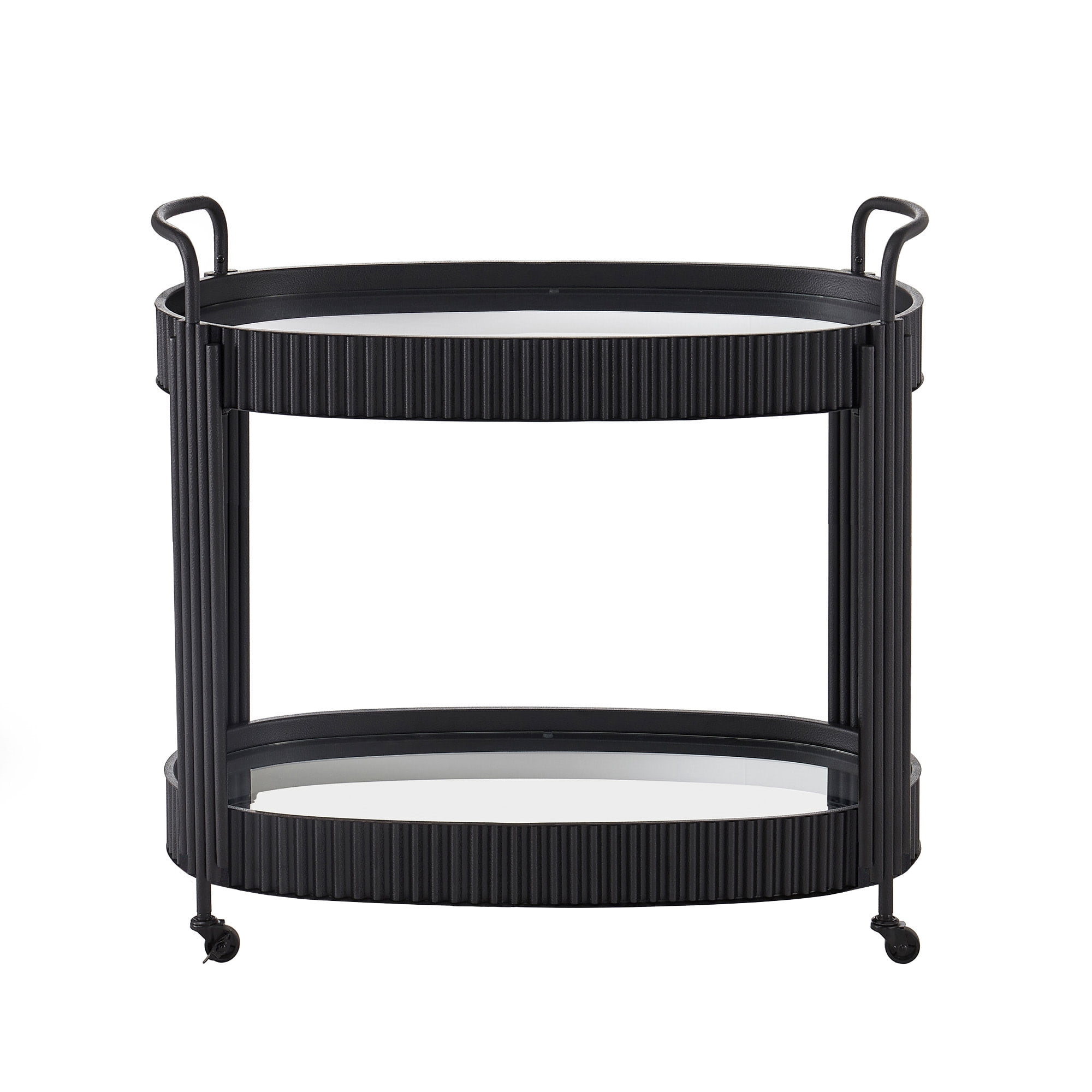 Weston Home Choteau Black Finish Metal Oval Bar Cart with Clear Tempered Glass