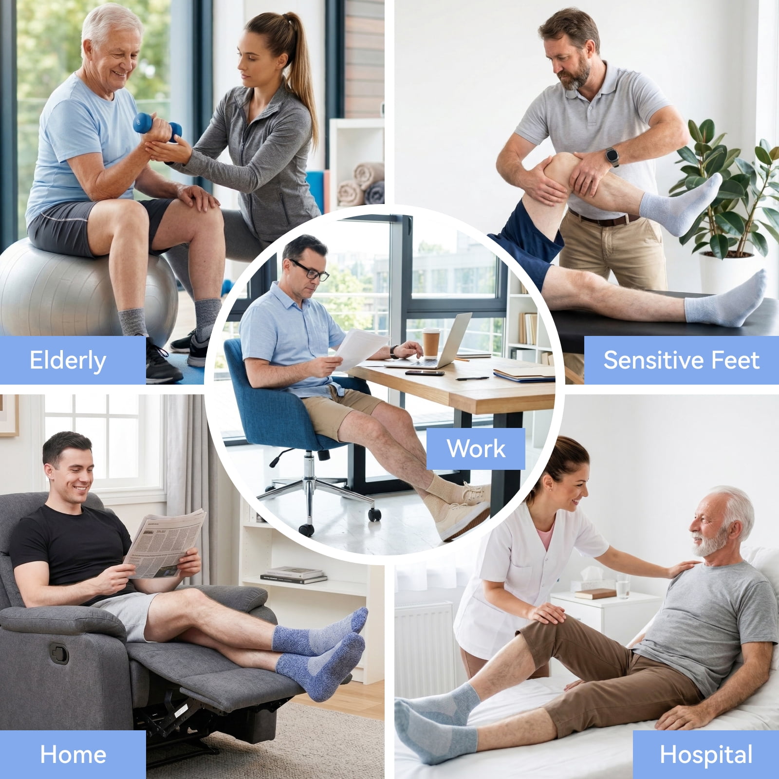 AMITOFO Bamboo Viscose Diabetic Socks for Men—Striped Non Binding Moisture Wicking Ankle Socks, Wide Open Top& Seamless, 5 Pairs