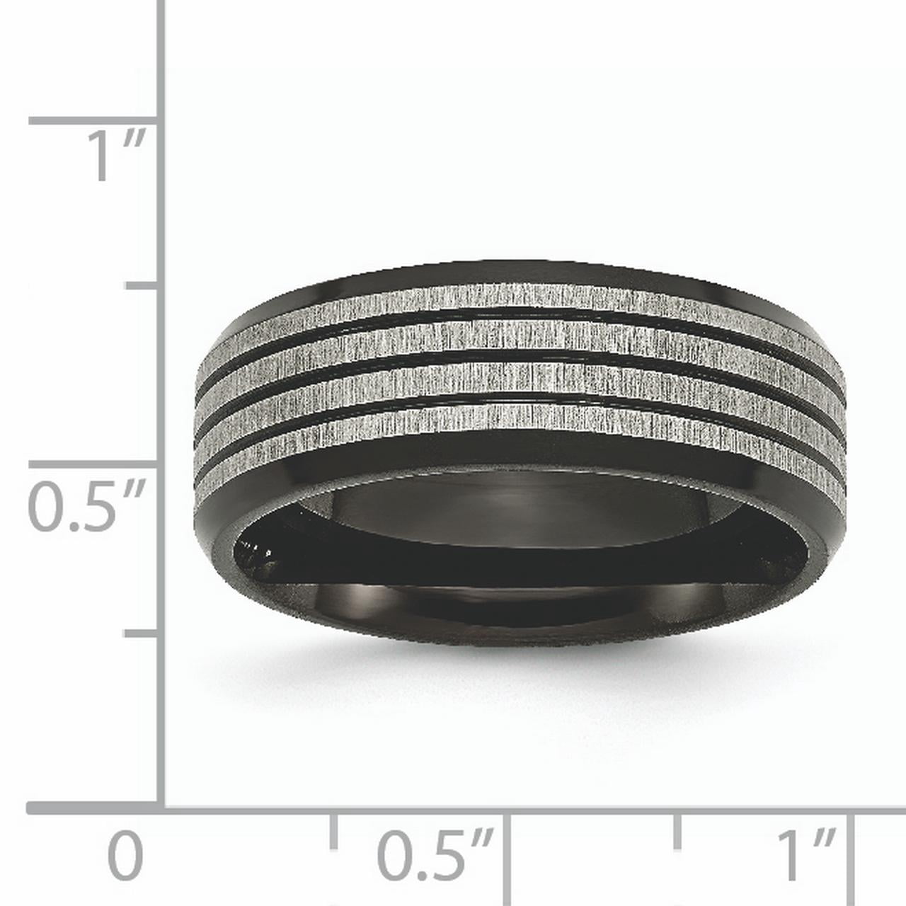 Titanium Striped 8mm Black IP-plated Brushed/Polished Band
