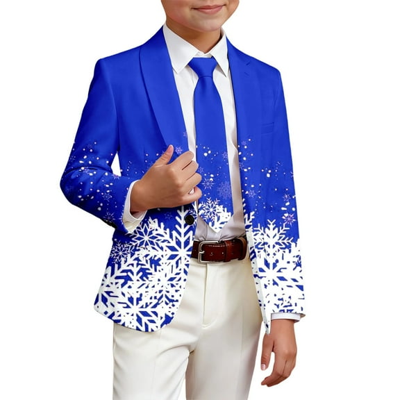 Byoo Toddler Boy Jacket Christmas Snowflake Print Full Sleeved Lapel Formal Blazer Cardigan Xmas Holiday Kids Coat