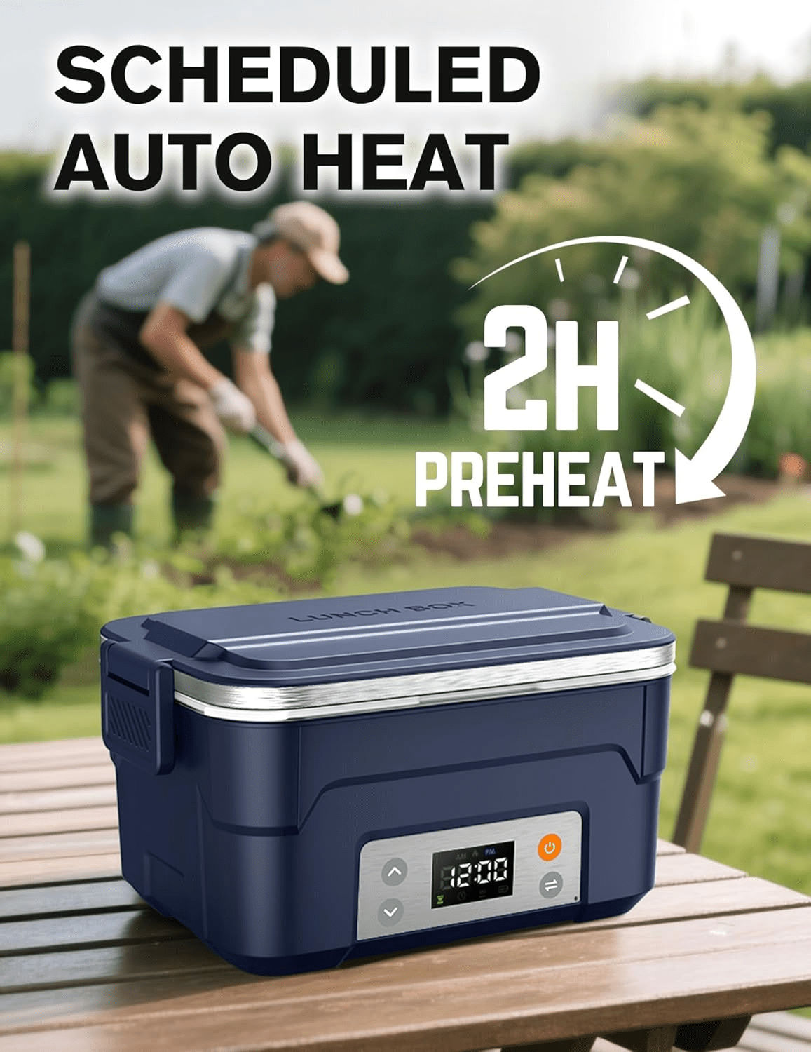 XL 6.3-Cup Cordless Electric Lunch Box for Adults, Heated Lunch Box for Men with Scheduled Heating, Portable Car Food Warmer with Utensils, Two-Tier Bag, Removable Divider